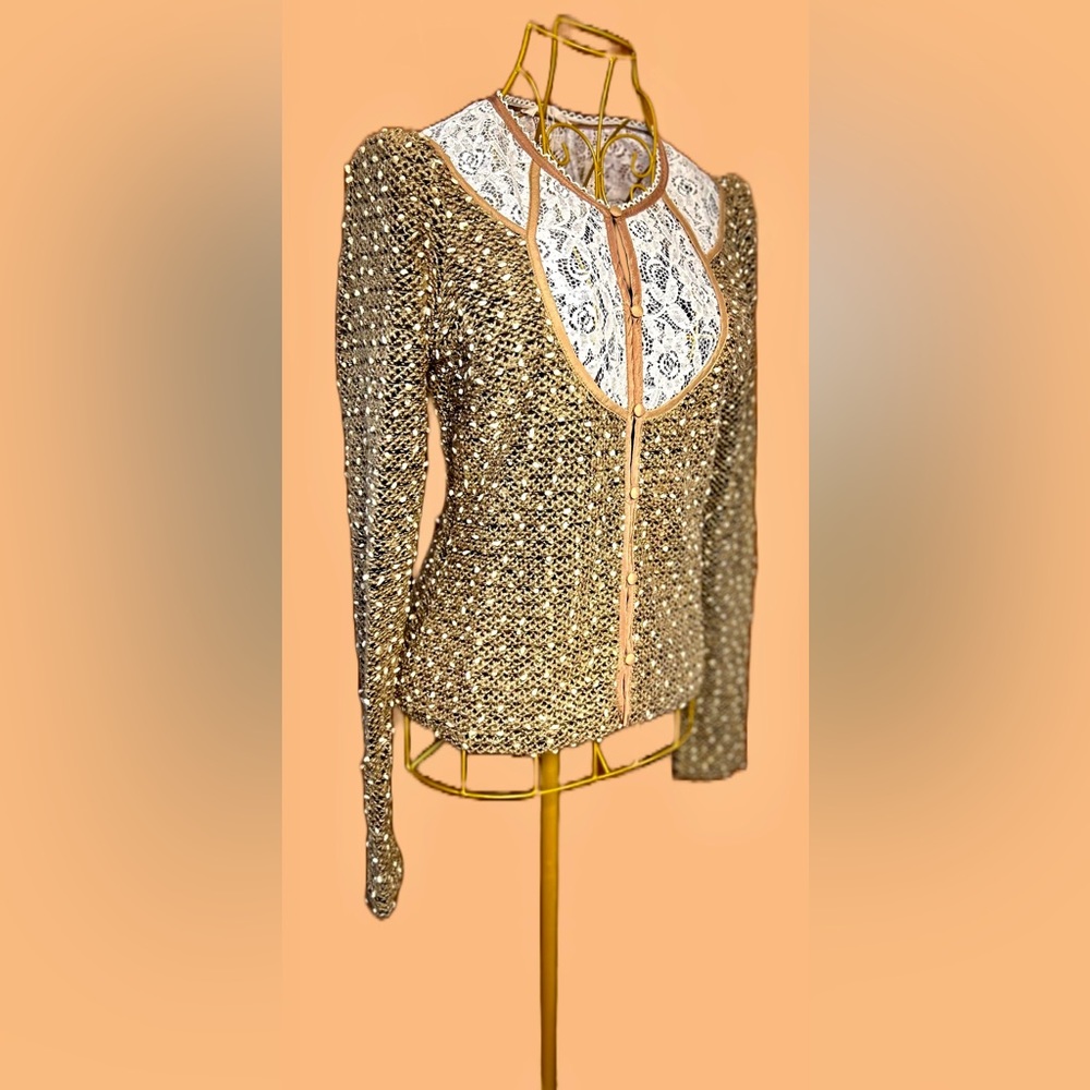 ONLY 1 LEFT, Size Medium Boho Brown and Ivory Ryu Top, Textured with Dot Detail - Picture 5 of 15